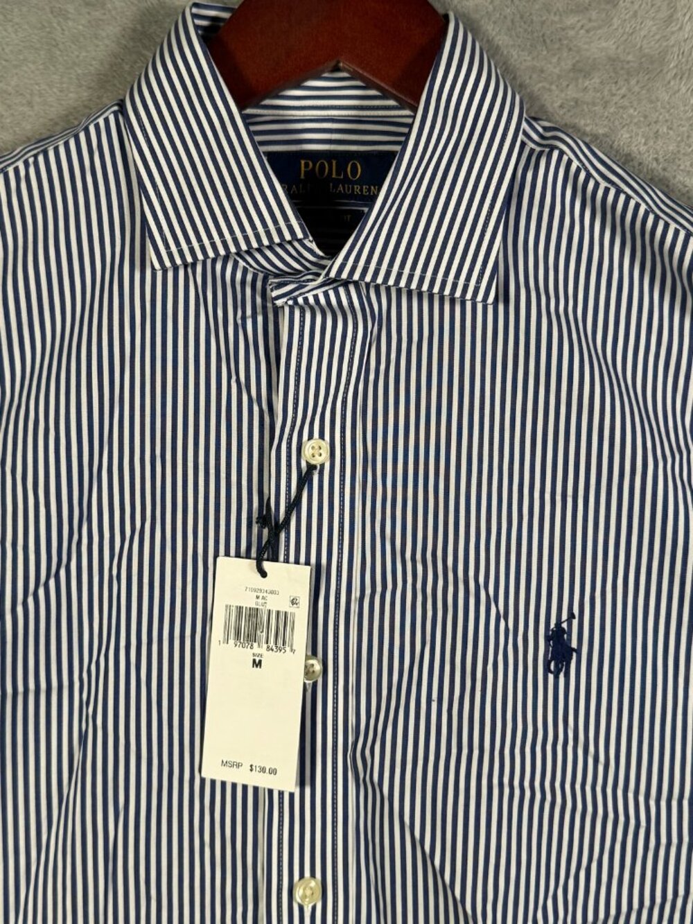 Polo Ralph Lauren Dress Shirt Mens S 15 Blue White Striped Classic Fit $130
